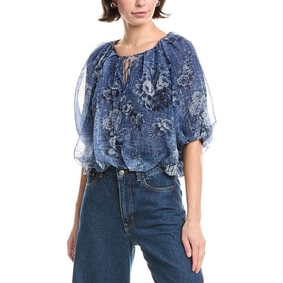 Rebecca Taylor Tops - Rebecca Taylor Womens Silk-Blend Top, Blue